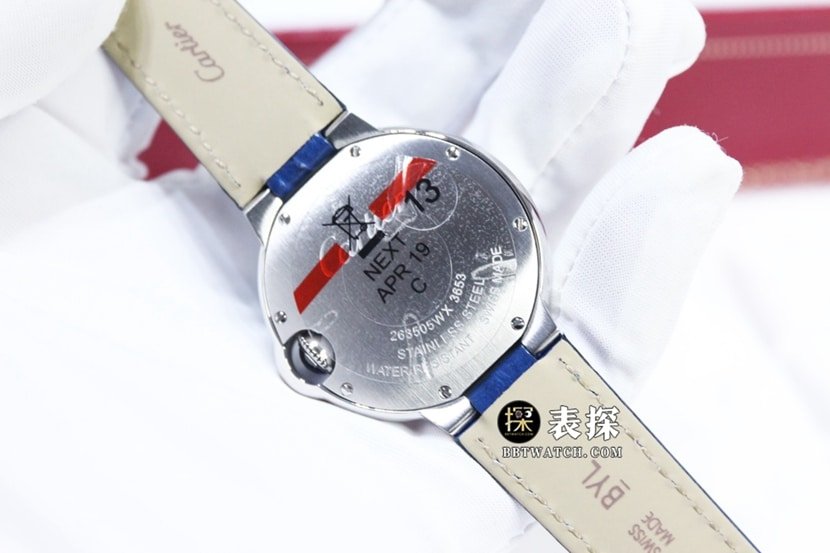 GTG Cartier blue balloon 1:1 super clone watch ladies blue dialleather strap model pictures and prices caseback live photo