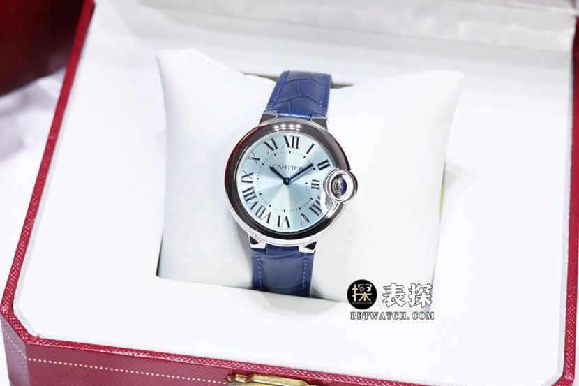 GTG Cartier blue balloon 1:1 super clone watch ladies blue dialleather strap model pictures and prices front live photo