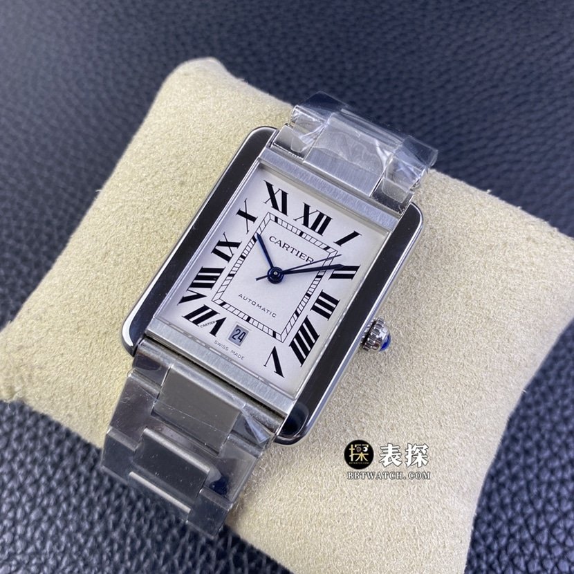 Cartier tank W5200028top-tier 1:1super clone watch men's silver white dialsteel bracelet picture and price front live photo