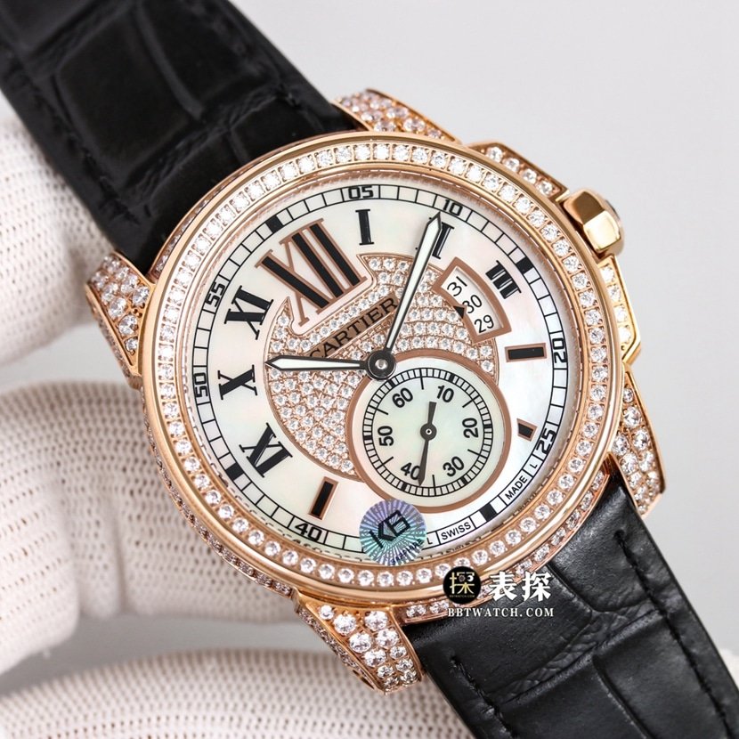 F5 factory CartierWF100015top-tier 1:1super clone watch men's silver gray plate rose gold diamond leather strap model pictures and prices front live photo