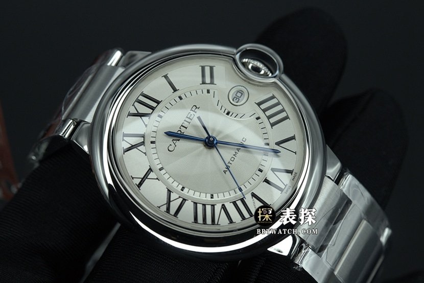 K3 factory Cartier blue balloon 1:1 top-tier replica watch men's silver white dialsteel bracelet model pictures and prices side live photo