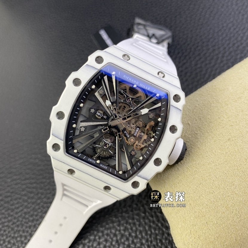Richard Mille men's RM 12-01top-tier 1:1high-quality replica watch men's hollow disc rubber model pictures and prices front live photo