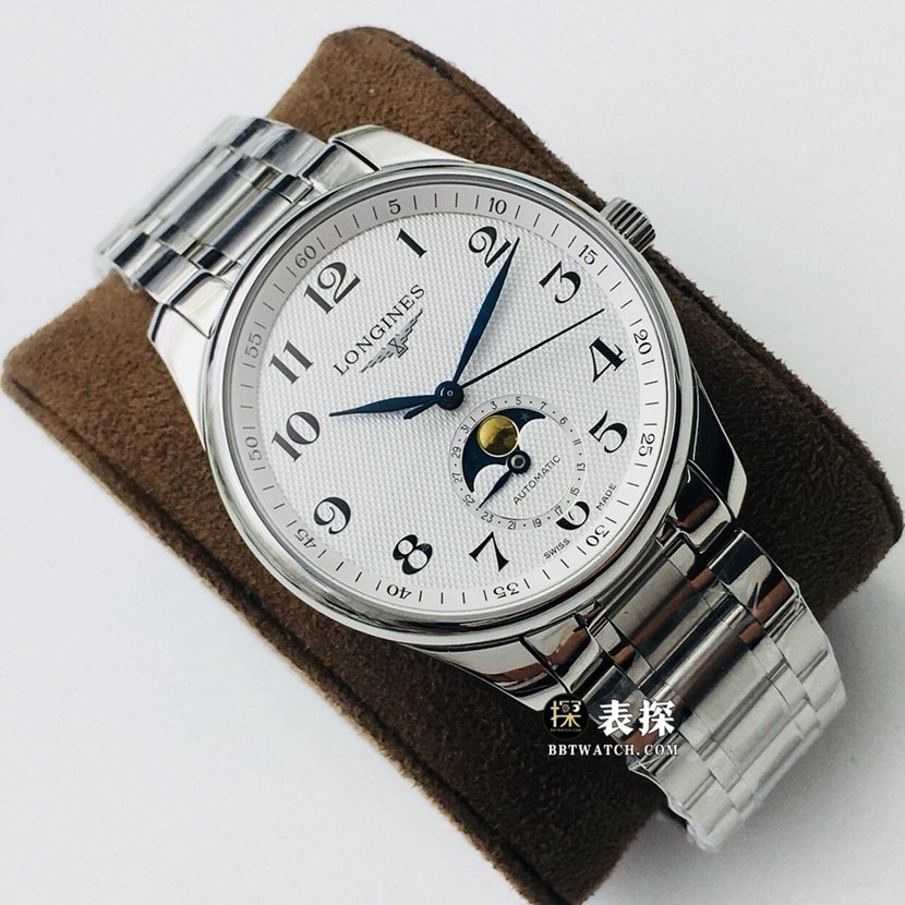 LG factory Longines watchmaking traditional top-tier 1:1high-quality replica watch men's silver wheat plate moon phasesteel bracelet model pictures and prices front live photo