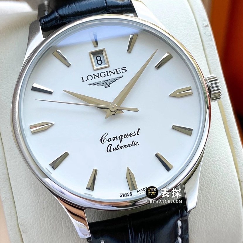 Longines1:1super clone watch men's white dial three needle leather strap model pictures and prices front live photo