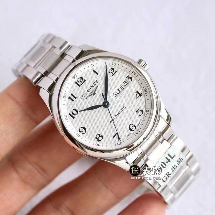GR factory Longines watchmaking traditional top-tier replica watch men's silver wheat grain plate steel bracelet model pictures and prices front live photo