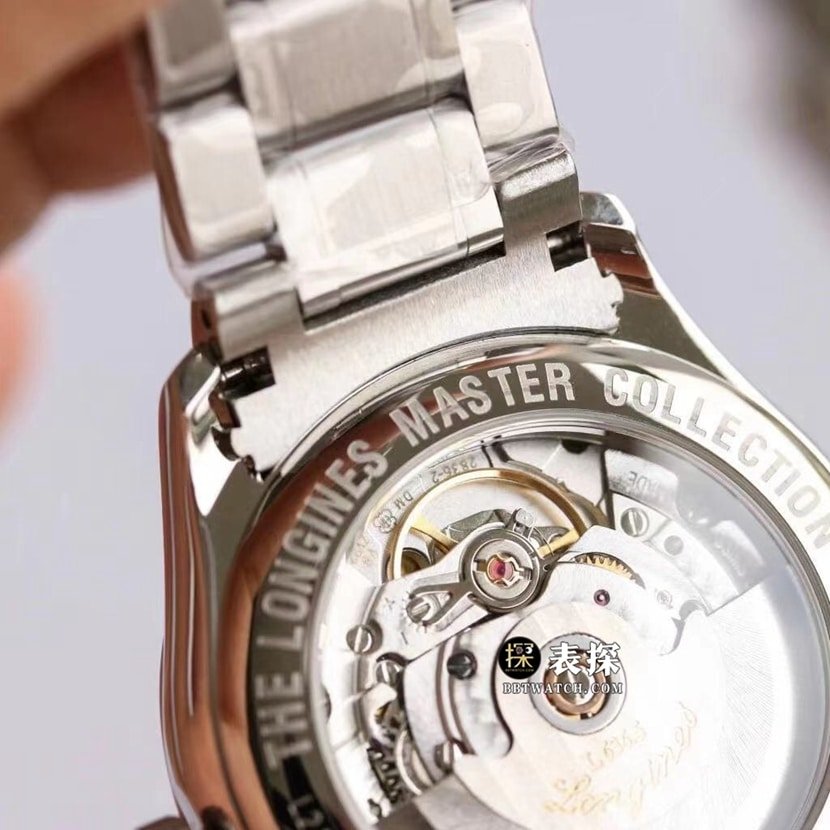 GR factory Longines watchmaking traditional top-tier replica watch men's silver wheat grain plate steel bracelet model pictures and prices caseback live photo