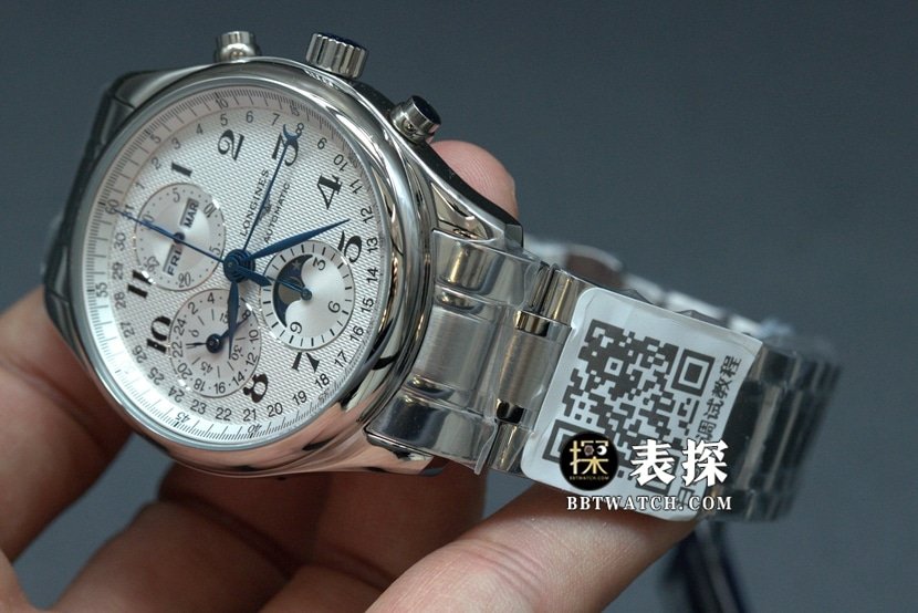 GS factory Longines famous eight-pin moon phasetop-tier replica watch white dial blue needle steel bracelet model pictures and prices overall live photos