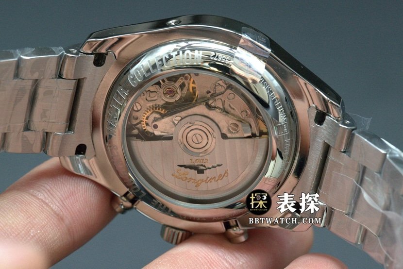 GS factory Longines famous eight-pin moon phasetop-tier replica watch white dial blue needle steel bracelet model picture and price caseback live photo