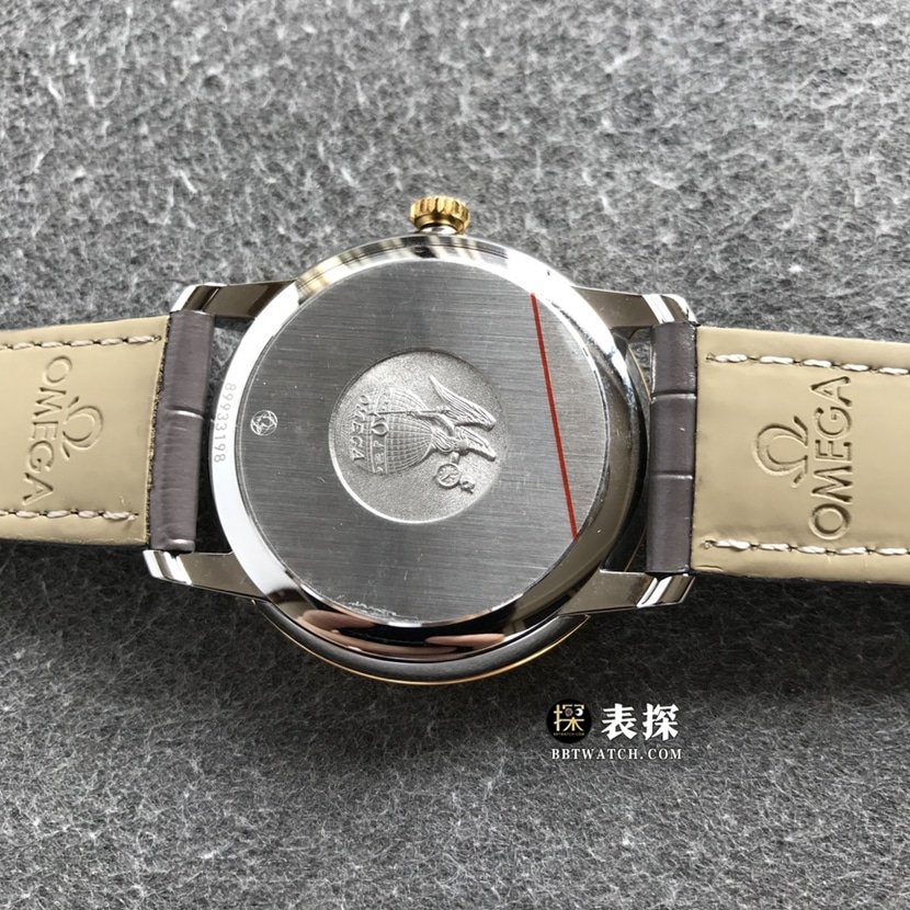 Omega Diefei top-tier 1:1high-quality replica watch men's white dialyellow goldleather strap model pictures and prices caseback live photo