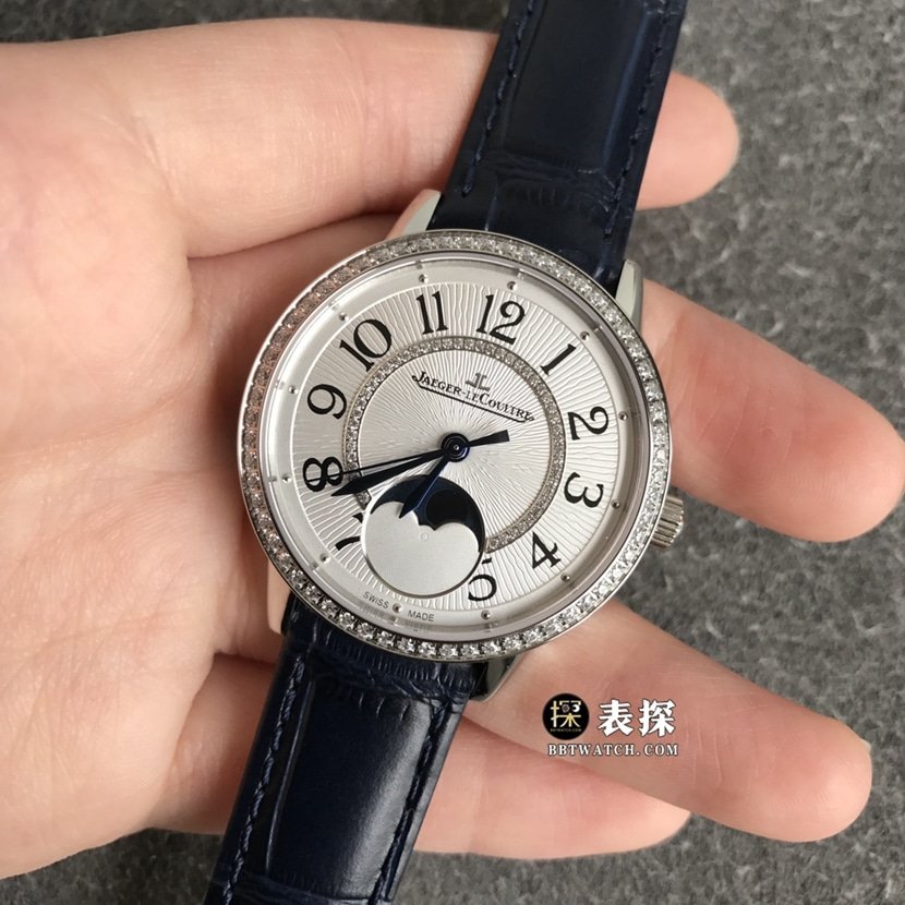 ZF FactoryJaeger-LeCoultre dating 1:1 super clone watch women's silver dialmoon phaseleather strap model pictures and prices front live photo