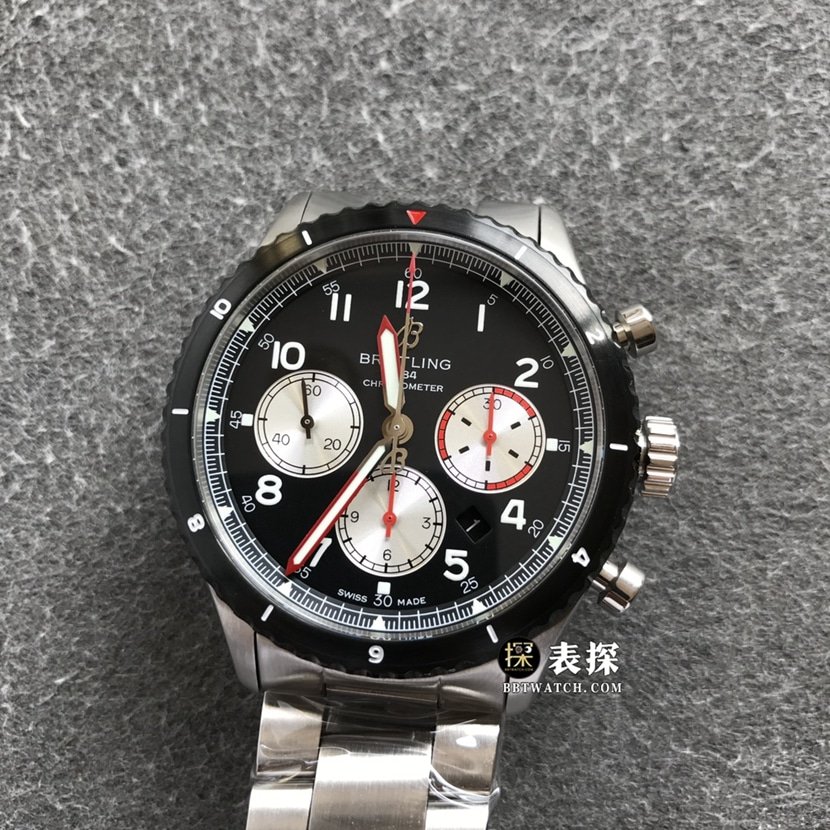 BL factory Breitling Legend Aviation 1:1 top-tier replica watch men's black panda plate steel bracelet model pictures and prices front live photo