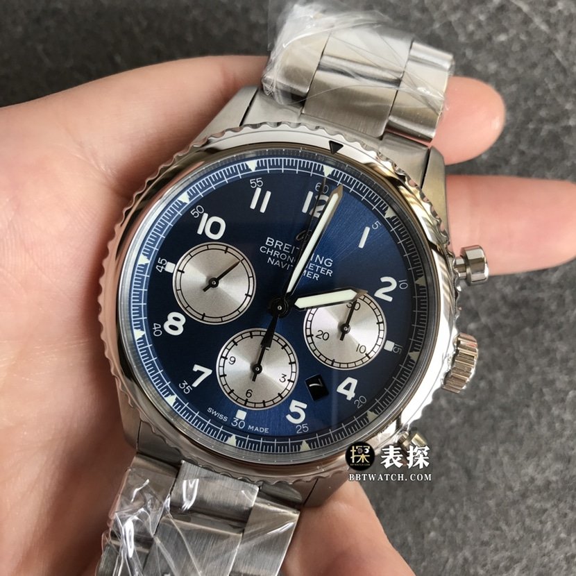 BL factory Breitling Legend Aviation top-tier 1:1high-quality replica watch men's blue panda plate steel bracelet model pictures and prices front live photo