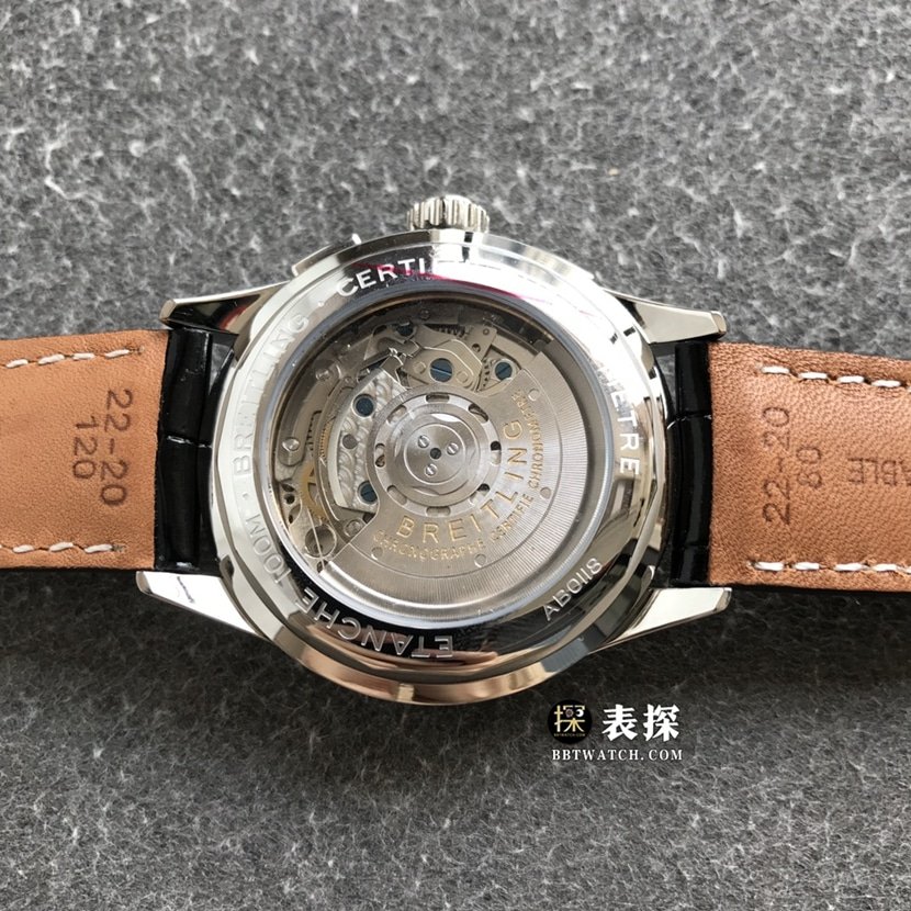 Breitling B01chronographtop-tier 1:1high-quality replica watch men's silver panda disk leather strap model pictures and prices caseback live photo