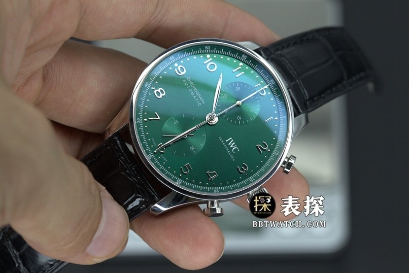 ZF FactoryIWC Portugal top-tier replica watch green dial silver needle leather strap model pictures and prices front live photo