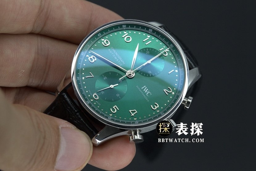 ZF FactoryIWC Portugal top-tier replica watch green dial silver needle leather strap model pictures and prices front live photo