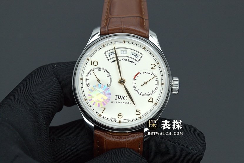 ZF Factory Men's Portuguese IW503504 Super Clone Annual Calendar Faux Watch, White Dial Belt Model with Polished Curved Bezel — luxury replica watch guide | Watch Replica Expert