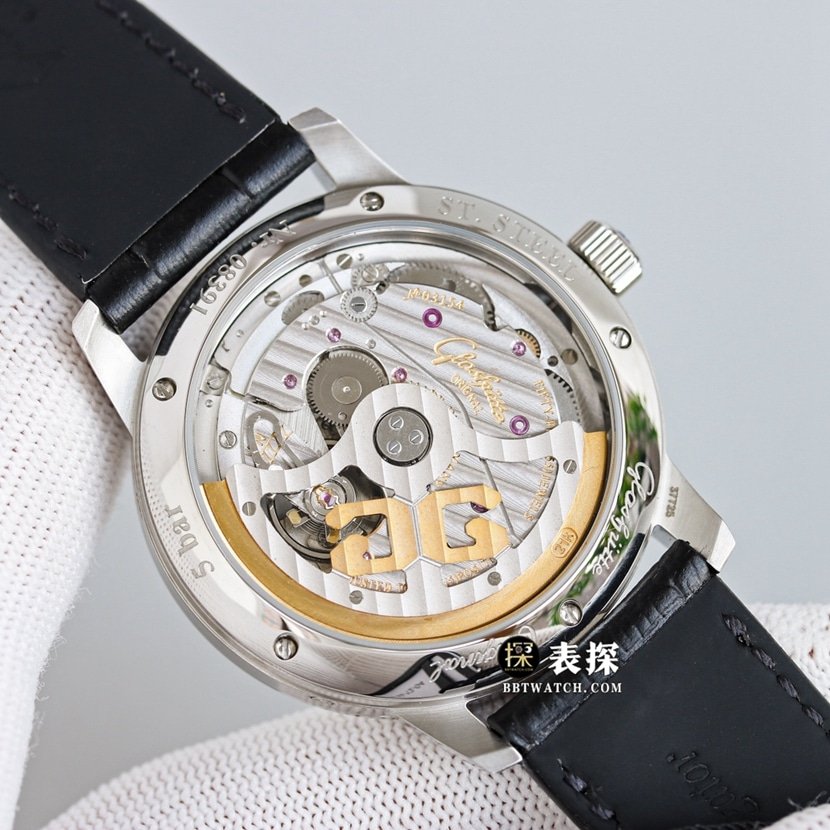 3WF factory Glashütte Original original top-tier 1:1 super clone watch men's white dialleather strap picture and price caseback live photo
