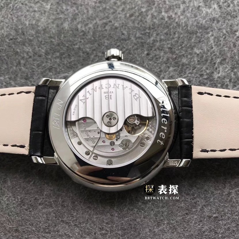 TTC factory Blancpain classic 6263 top-tier replica watch men's white dial full date displaymoon phaseleather strap model pictures and prices caseback live photo