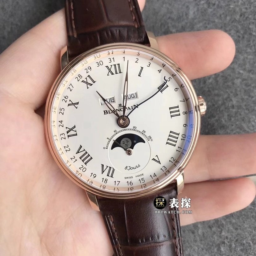 TTC factory Blancpain classic 6263super clone watch men's white dialmoon phaseleather strap picture and price front live photo