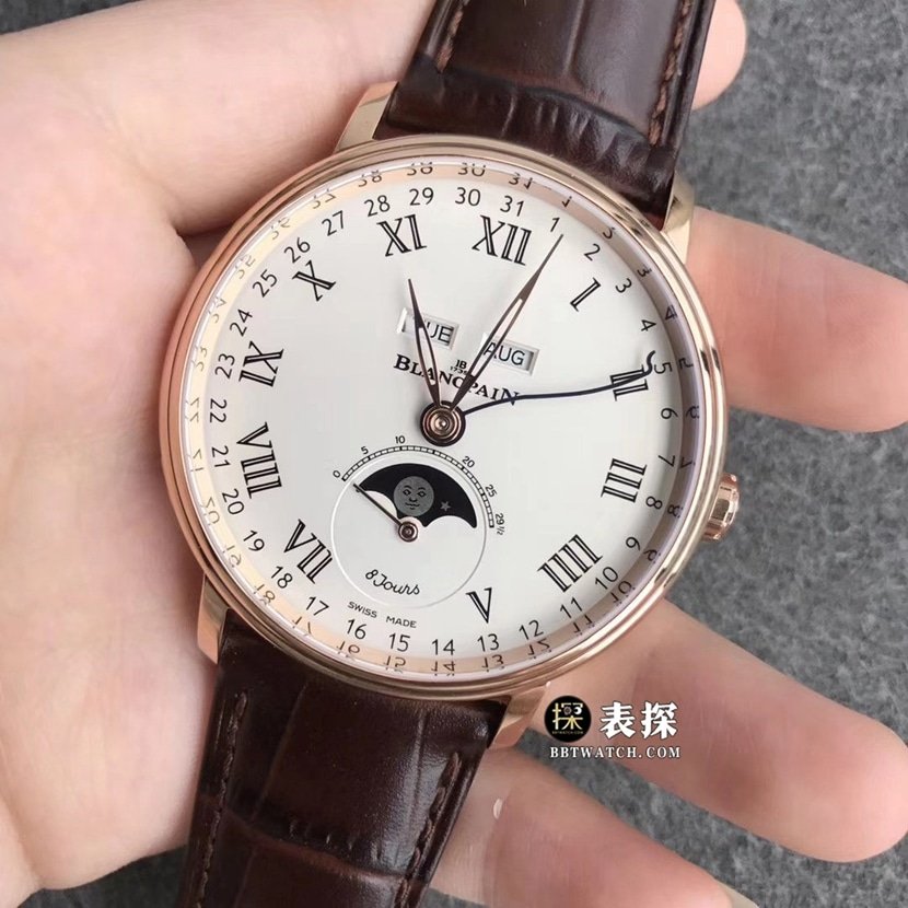 TTC factory Blancpain classic 6263super clone watch men's white dialmoon phaseleather strap picture and price front live photo