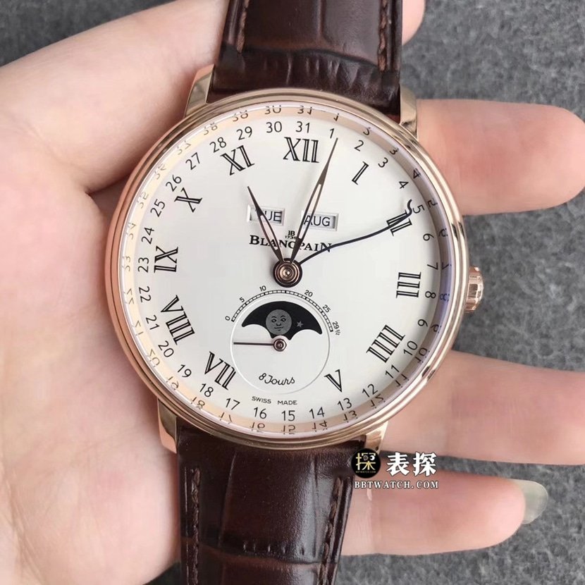 TTC factory Blancpain classic 6263super clone watch men's white dialmoon phaseleather strap picture and price front live photo