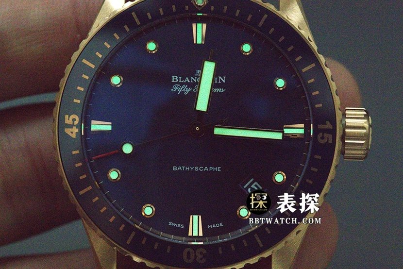 Blancpain Fifty Fathoms top-tier replica watch men's blue dial gold needle leather strap model pictures and prices lumelive photos