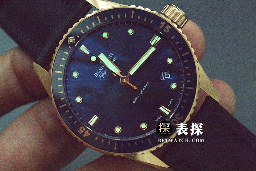 Blancpain Fifty Fathoms top-tier replica watch men's blue dial gold needle leather strap model pictures and prices lumelive photos