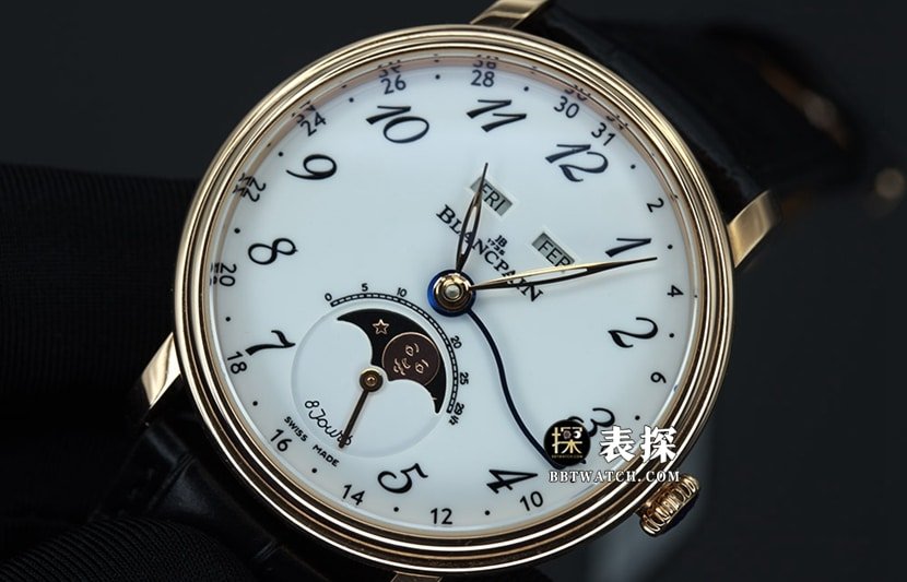 OM FactoryBlancpain classic 6654top-tier 1:1high-quality replica watch men's moon phase display white dialleather strap model pictures and prices front live photo