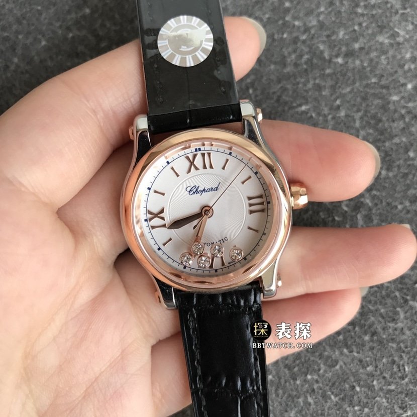 TWF factory Chopard women's five-bead happy diamond 1:1 super clone watch women's white dialleather strap model pictures and prices front live photo