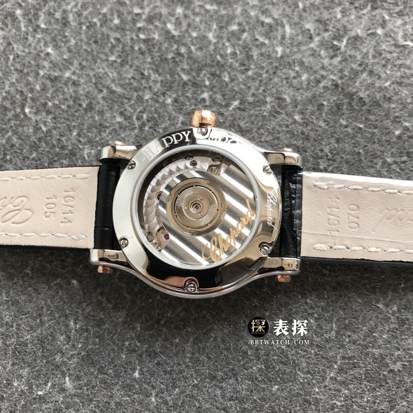 TWF factory Chopard women's five-bead happy diamond 1:1 super clone watch women's white dialleather strap model pictures and prices caseback live photo