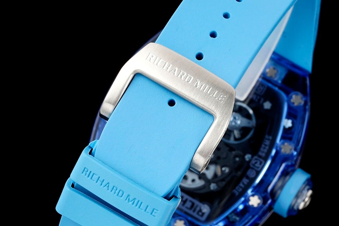 Richard Mille men's top-tier 1:1high-quality replica watch blue transparent hollow plate blue rubber model RM35-01braceletlive photos