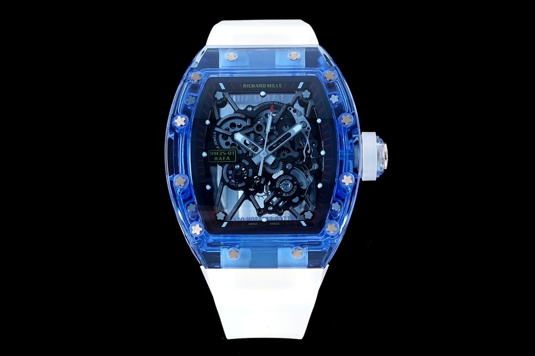 Richard Mille RM35-01 Série masculina de uma peça com esqueleto RMUL3 com caixa de cristal de safira azul e pulseira de borracha — detailed review and buying guide | Watch Replica Expert