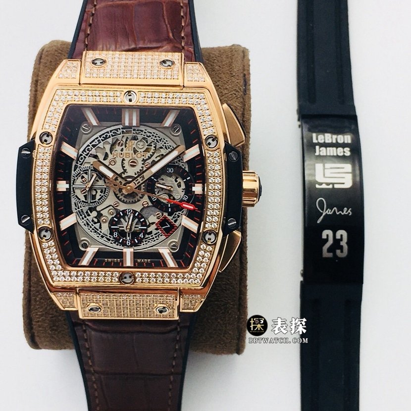 Réplica da pulseira de diamantes tonneau esqueleto inspirada em corridas Hublot Big Bang 641.OX.0183.LR.1704 — luxury replica watch guide | Watch Replica Expert