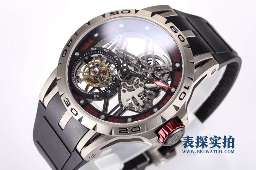 BBR King Roger Dubuis 1:1 replica watch white steel tourbillon hollow rubber model RDDBEX0545 front view