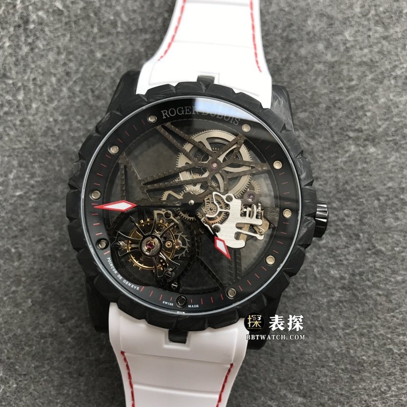 BBR King Roger Dubuis 1:1 Replica Watches Carbon Fiber Flying Tourbillon Skeleton Plate Rubber Model DBEX0577 DBEX0577 — luxury replica watch guide | Watch Replica Expert