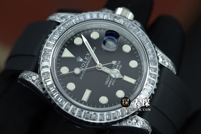 JVS Yacht-Master Rolex 1:1 replica watch men's black dial diamond rubber model front live photo