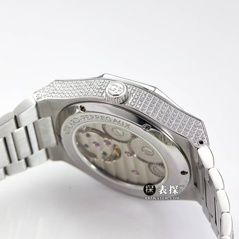 MTF Laurel Girard-Perregaux 1:1 replica watch silver white dial diamond steel bracelet model side live photo