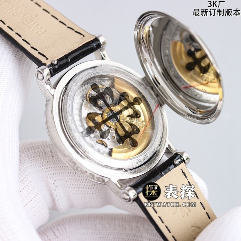 3K Classic Patek Philippe1:1replica watch silver white dialleather strap model 5153G-010movement picture