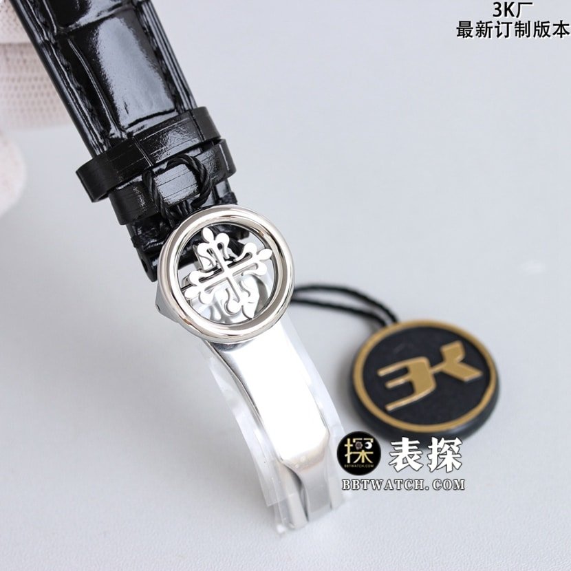 3K Classical Patek Philippe1:1replica watch silver white dialleather strap model 5153G-010clasp picture