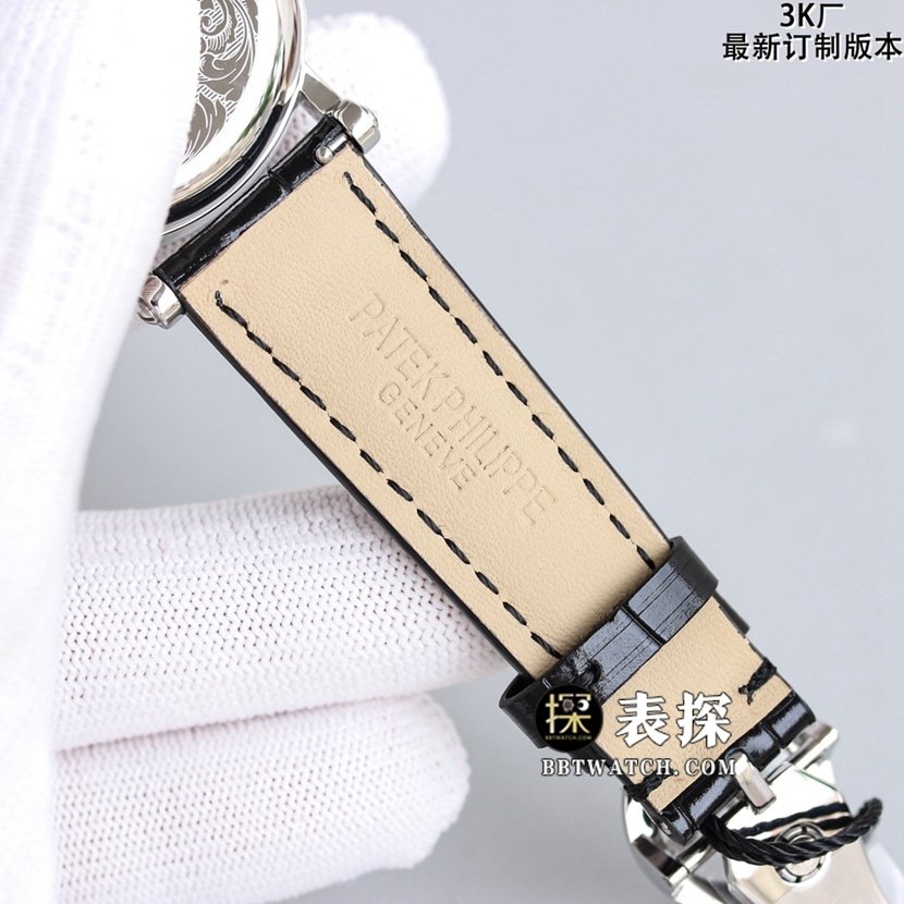 3K Classical Patek Philippe1:1replica watch silver white dialleather strap model 5153G-010bracelet picture