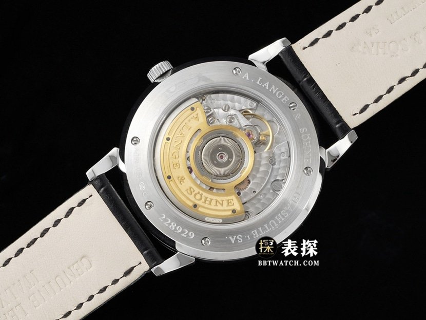 F8 Saxony Lange 1:1replica watch men's silver white dialleather strap model 211.027caseback live photo