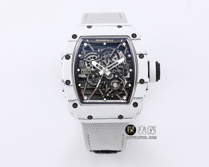 BBR RM 35-01 Richard Mille Richard Mille 1:1 Réplica de relógio masculino de fibra de carbono com mostrador preto, movimento mecânico RMUL3 esqueletizado de uma peça e pulseira de velcro cinza — luxury replica watch guide | Watch Replica Expert
