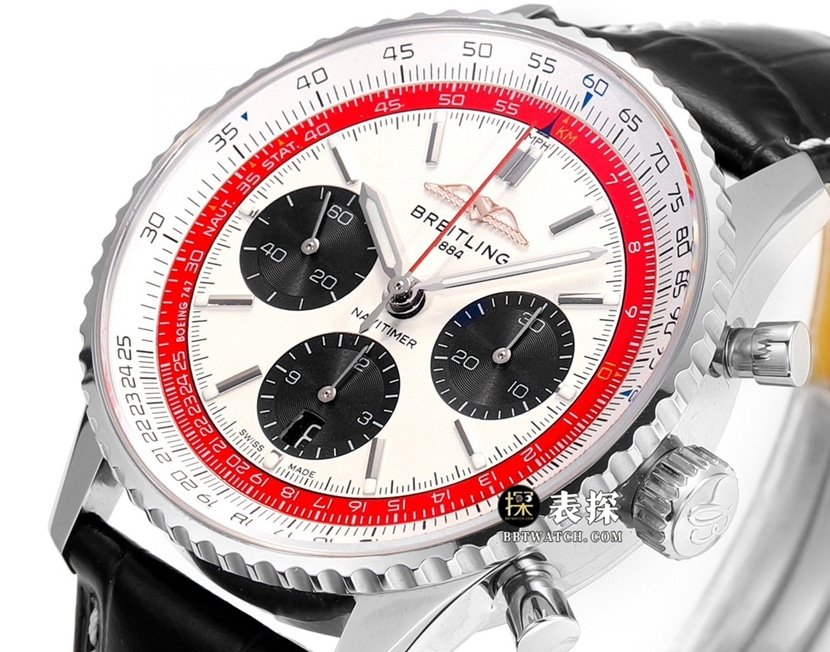 BLS aviation chronograph1Breitling1:1replica watch men's light yellow plate leather strap model AB01383B1G1P1front live photo