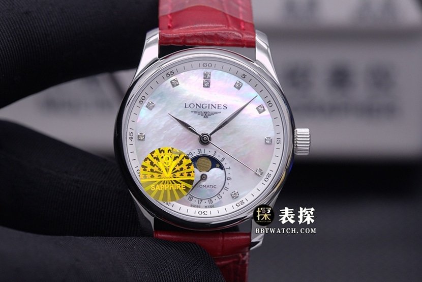 V9-Fabrik-Longines-Masterpiece-Mondphase-Automatik-Mechanik-Nachbildung L2.409.4.87.2 mit feminin-romantischem weißem Perlmuttzifferblatt — luxury replica watch guide | Watch Replica Expert