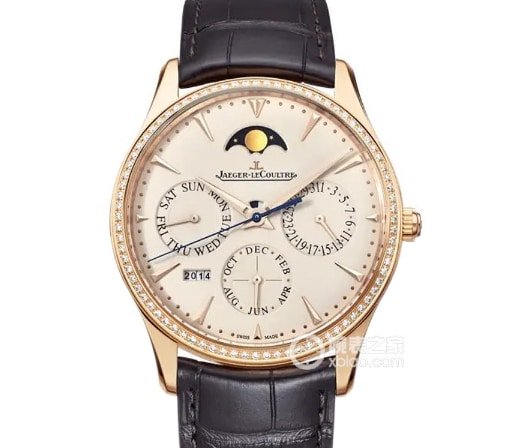 J factory perpetual calendar, Jaeger-LeCoultre1:1replica watch, rose goldchronograph brown leather bracelet