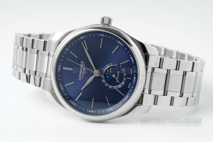 APS factory Longines watchmaking tradition 1:1top-tier replicablue dialmoon phasesteel bracelet model L2.909.4.92.6front live photo