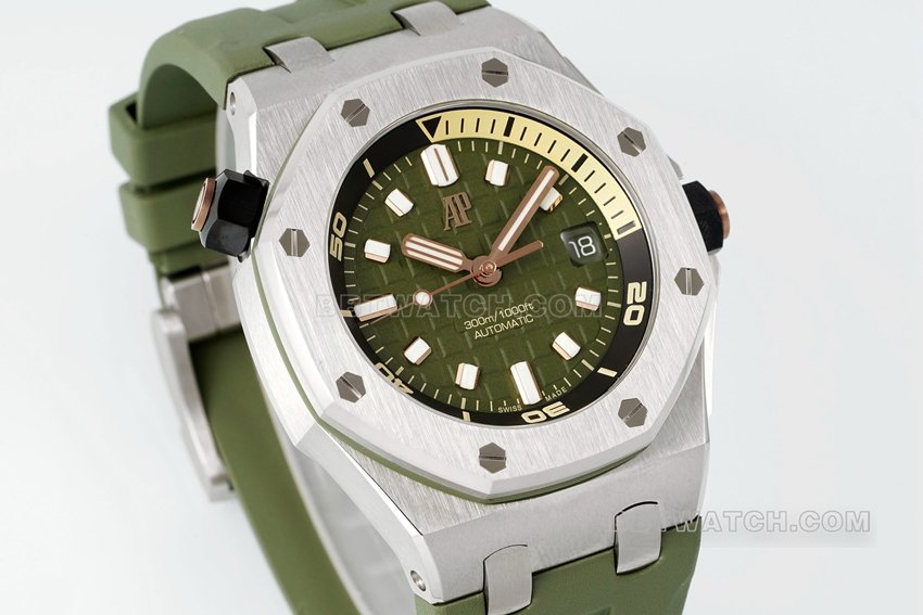APS factory Audemars PiguetRoyal Oak offshore super clone avocado rubber model 15720ST.OO.A052CA.01front live photo