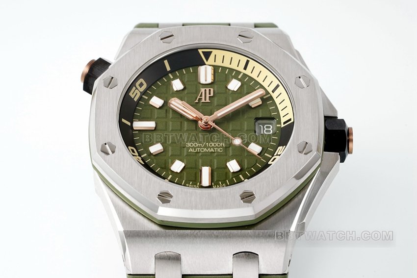 APS factory Audemars PiguetRoyal Oak offshore super clone avocado rubber model 15720ST.OO.A052CA.01front live photo