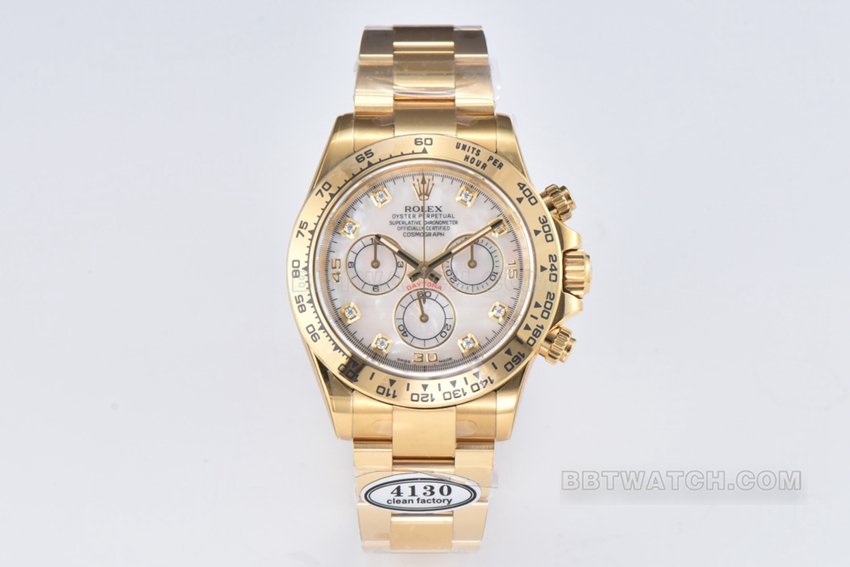 Rolex Daytona m116508-0007 C Factory Rolex Super Clone: mostrador em madrepérola gravado com diamante, pulseira de aço em ouro 18k — detailed review and buying guide | Watch Replica Expert