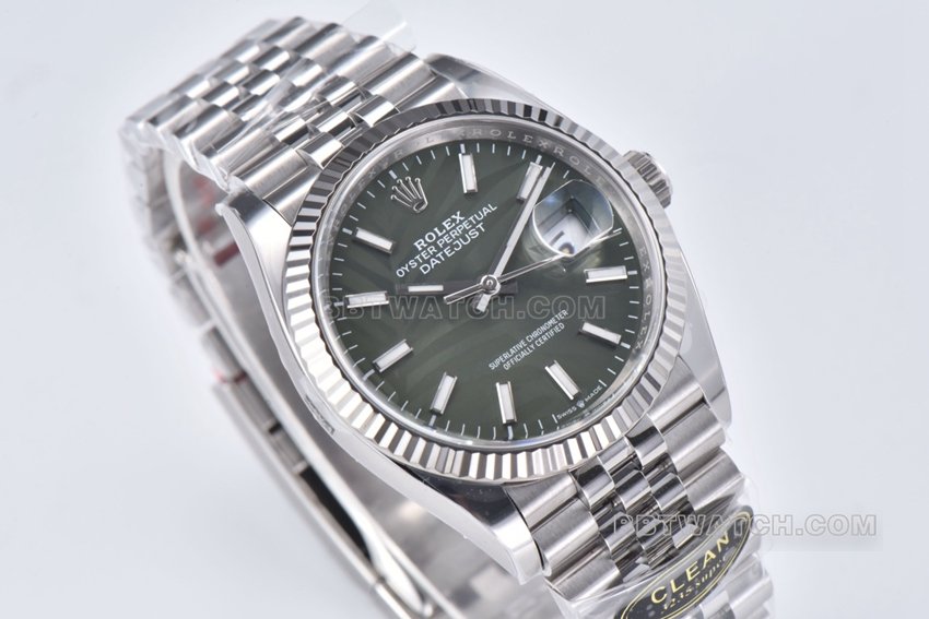 C factory Rolex log top-tier 1:1super clone green palm leaf pattern plate 36mm steel bracelet model m126234-0047front live photo